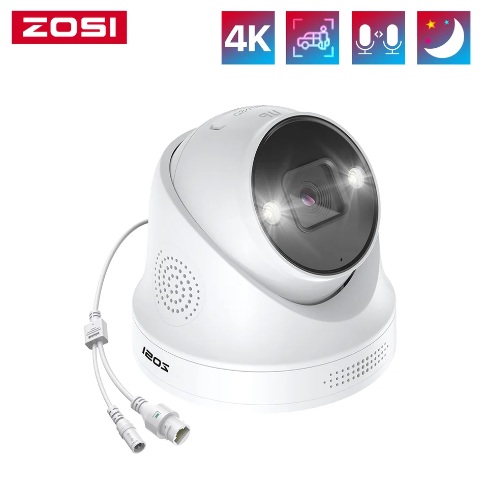 Zosi 4K Poe IP fotoaparát H.265+ 8MP 5MP HDR doplnková kamera AI ľudská detekcia 100 stôp nočné videnie IP66 Outdoor Video Sledovanie kamery