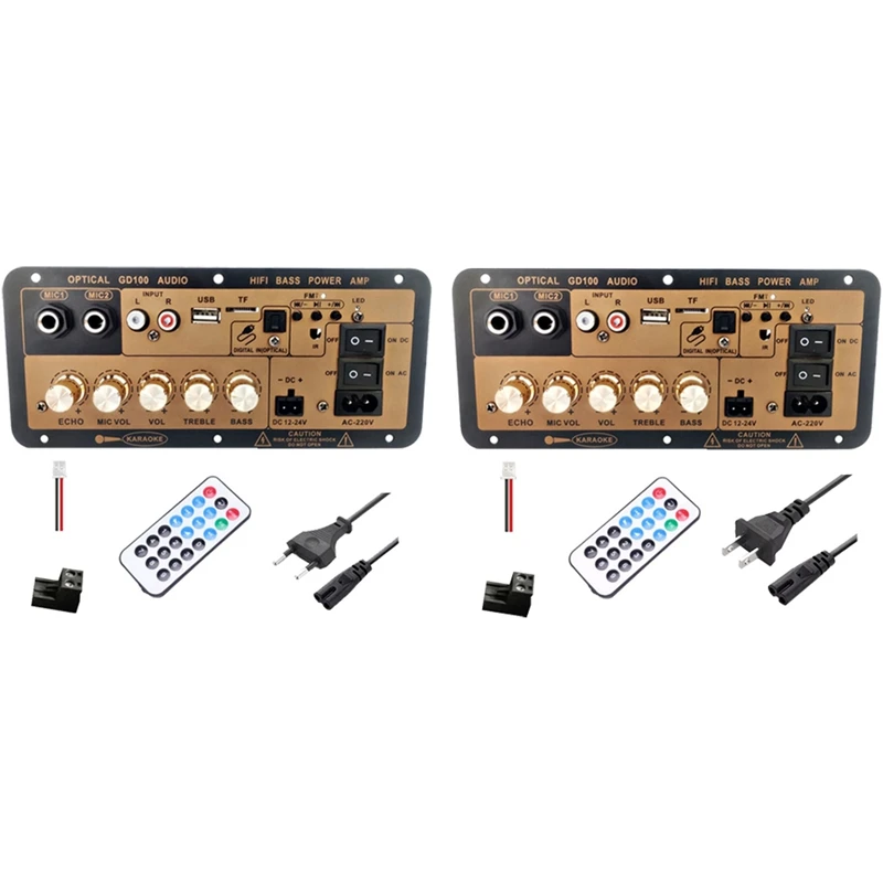 Zosilňovacia doska GD100 Bluetooth s optickým audio vstupom Hifi Karaoke zosilňovač Home/CAR zosilňovacia doska odolná (US Plug)