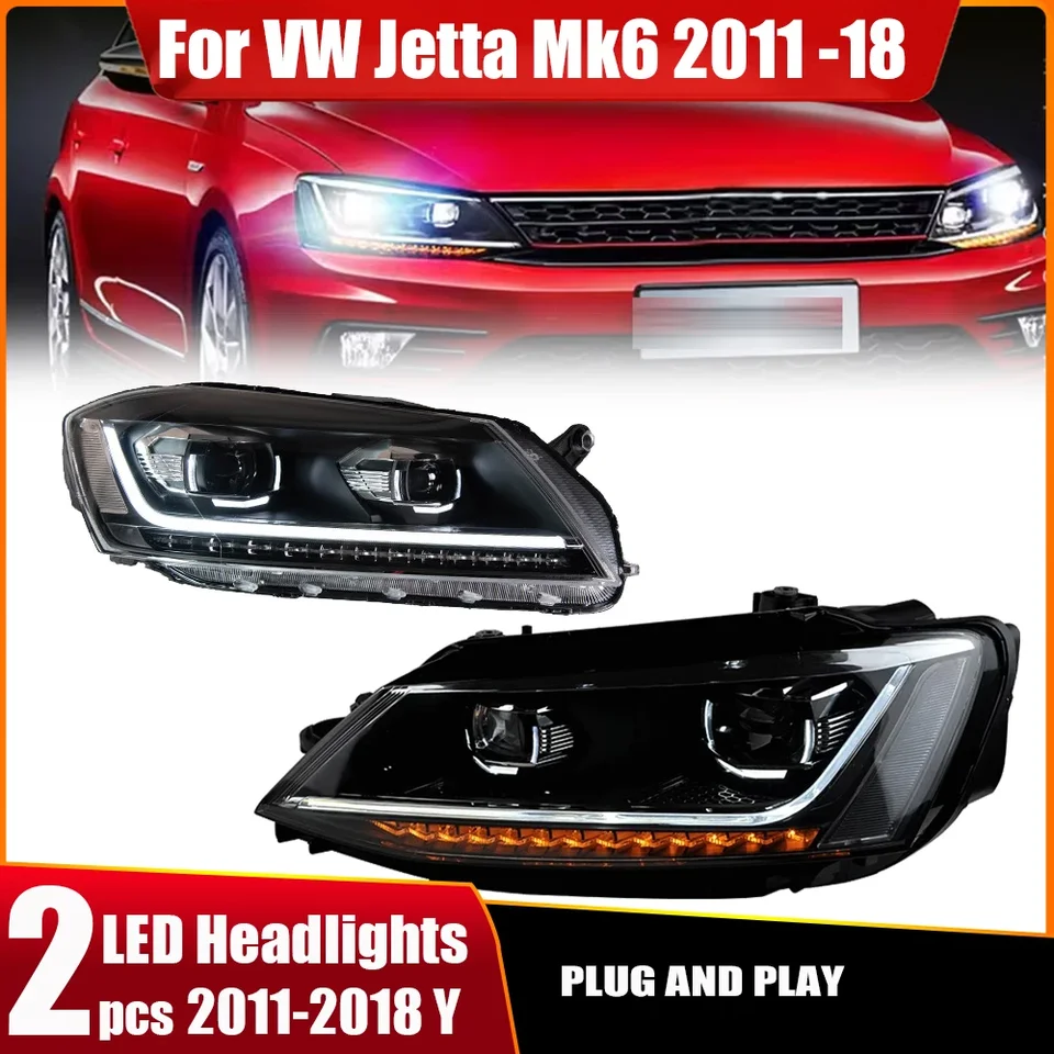 Zostava svetlometov LED LED pre VW Jetta Sagitar MK6 Vento GLI 2011 ~ 2018 Hmlová lampa Turn Signál High Beam Angel Eye Projector objektív