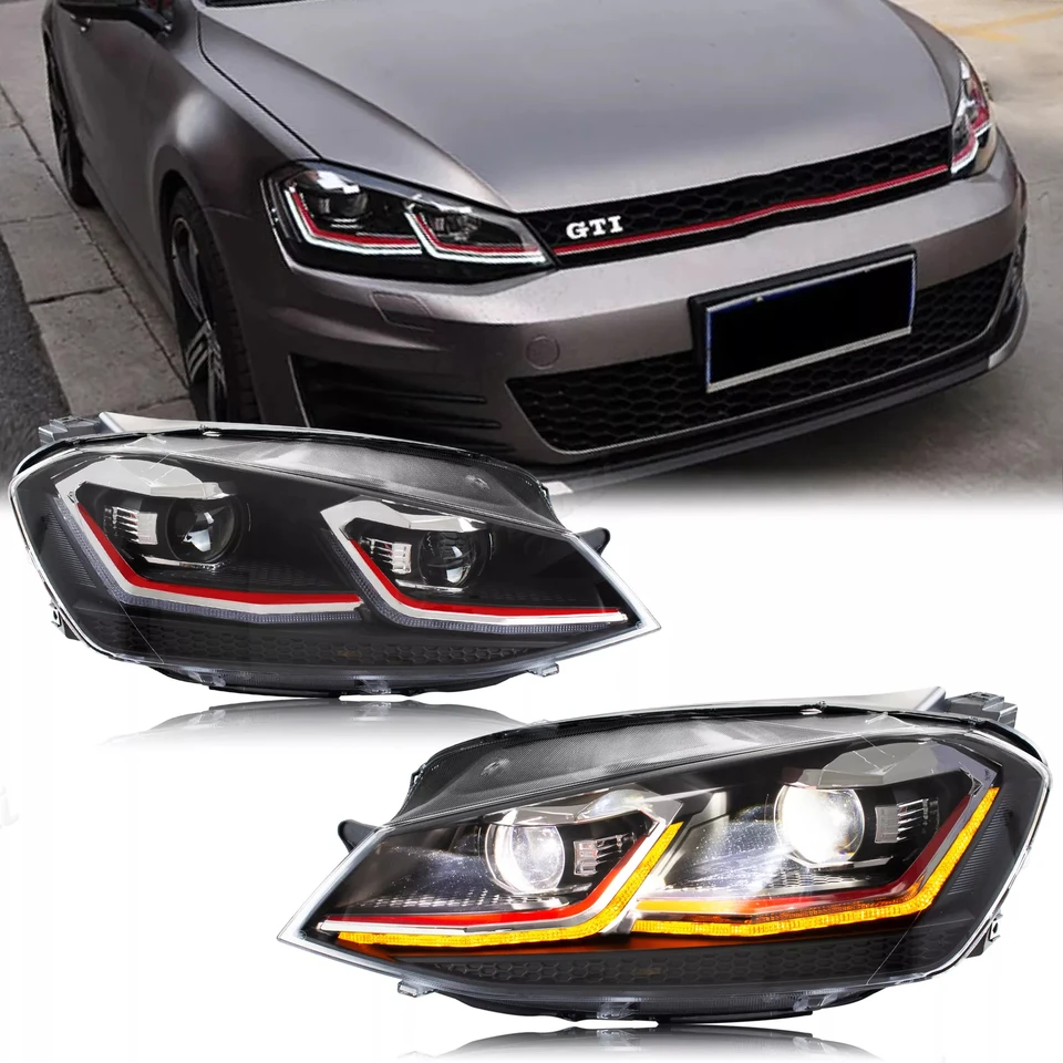Zostava svetlometov pre Volkswagen 2014-2017 Golf MK7 s halogénovou sekvenčnou prednou žiarovkou ， Denné svetlá, svetlomety ， hlavná žiarovka
