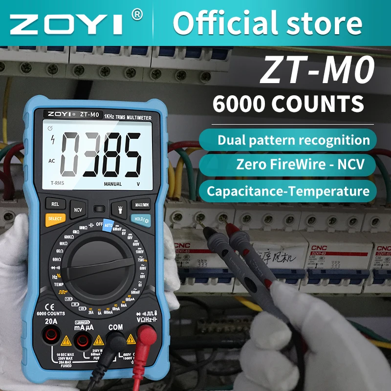 Zoyi Digital Multimeter 6000 High Precision True RMS automatický rozsah Ammeter Voltmeter Smart Condentator Teplota NCV OHM HZ tester