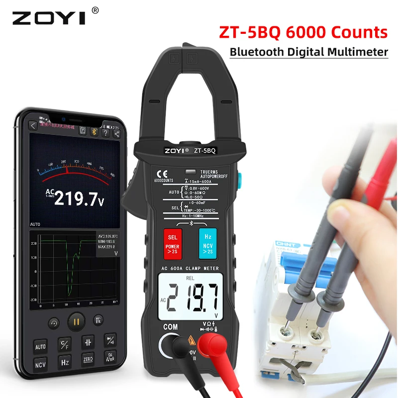 ZOYI ZT-5BQ Bluetooth CLAMP CLAMP Multimeter Digitálny prúdový kliešte Ampperometrický merač AC/DC Voltmeter Ammeter Ammeter Tester