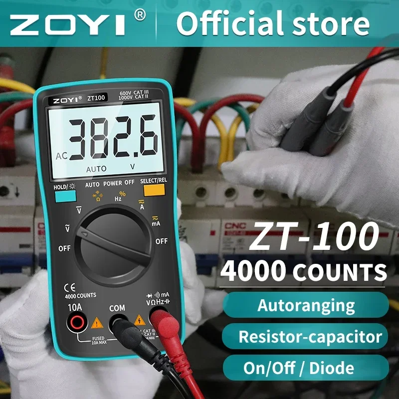 Zoyi ZT100 DMM Tranzistor tester Multimeter Digital Multi Tester Zadné svetlo AC/DC Voltmeter Dióda