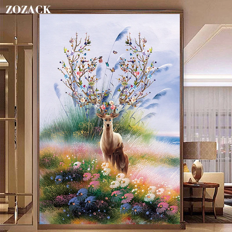 Zozack krížové stehy vyšívacie súpravy 11ct Deer and Flower Print Pattern Cotton Hodváb