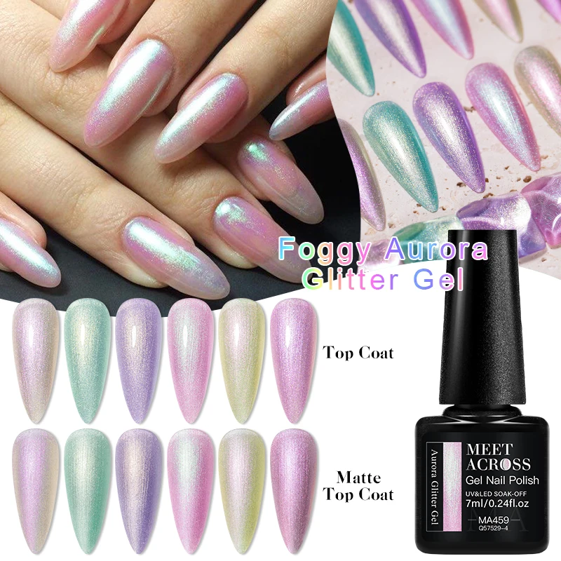Zoznámte sa s 7 ml Foggy Auroras Glitter Gel Gel na nechty pre nechty trblietavé nechty Art polo-permanentné gélové laky Auroras Top Coat
