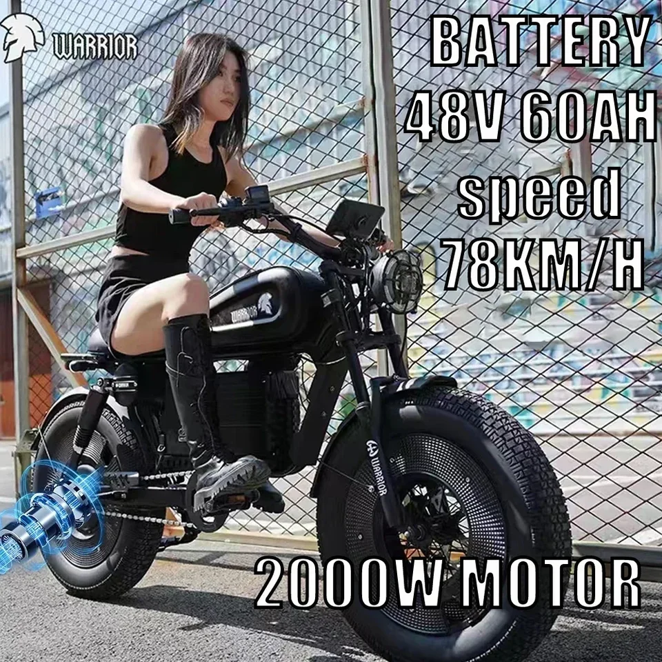 ZPW Black Warrior 1500W Motorby 48 V 60AH EBIKE Dospelá cesta Elektrický bicykel 20 palcov termínových tukových pneumatík Elektrický bicykel 2000W