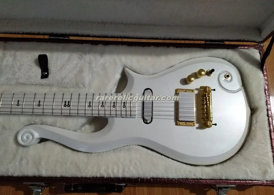 Zriedkavé kniežatá oblaky biele elektrické gitarové teleso Alder, javorový krk, obalené okolo chvosta Deluxe fialová fialová kožená kožená hardcase