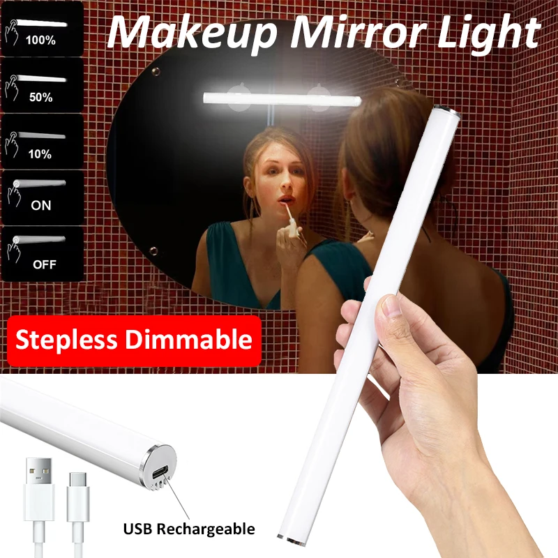 Zrkadlová lampa USB nabíjateľné make -up zrkadlové svetlá LED Vanity Light Touch Dommaovateľná toaletná stolová lampa make -up LED trubica DC5V