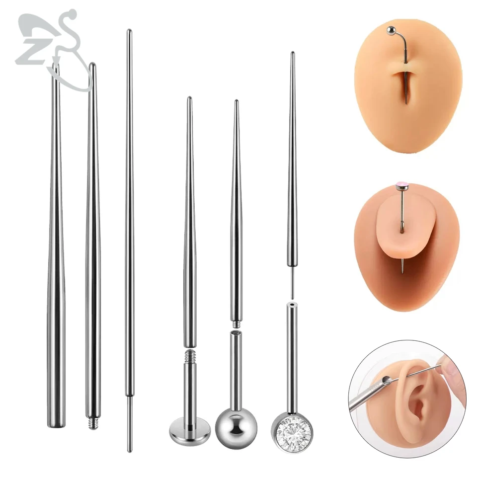 ZS 1 PC 14G/16g/18g/20g z nehrdzavejúcej ocele Piercing Piercing Men Kuper Puncture Insertion Pin Pin Interné vlákno bez závitových piercingov súpravy Piercings