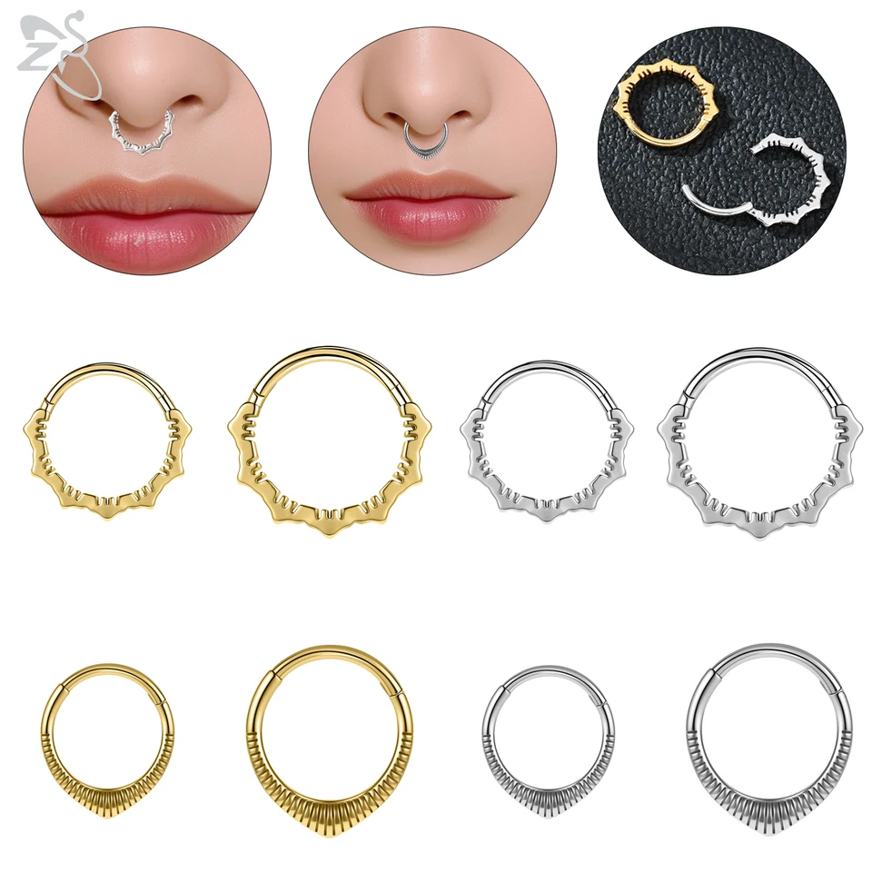 ZS 1PC 16G okrúhle tvary z nosa 316L z nehrdzavejúcej ocele SEPTUM CLOWER ZLATNÁ FARBA SEPTUM NÁSKO Piercing Body šperky 8 mm/10 mm