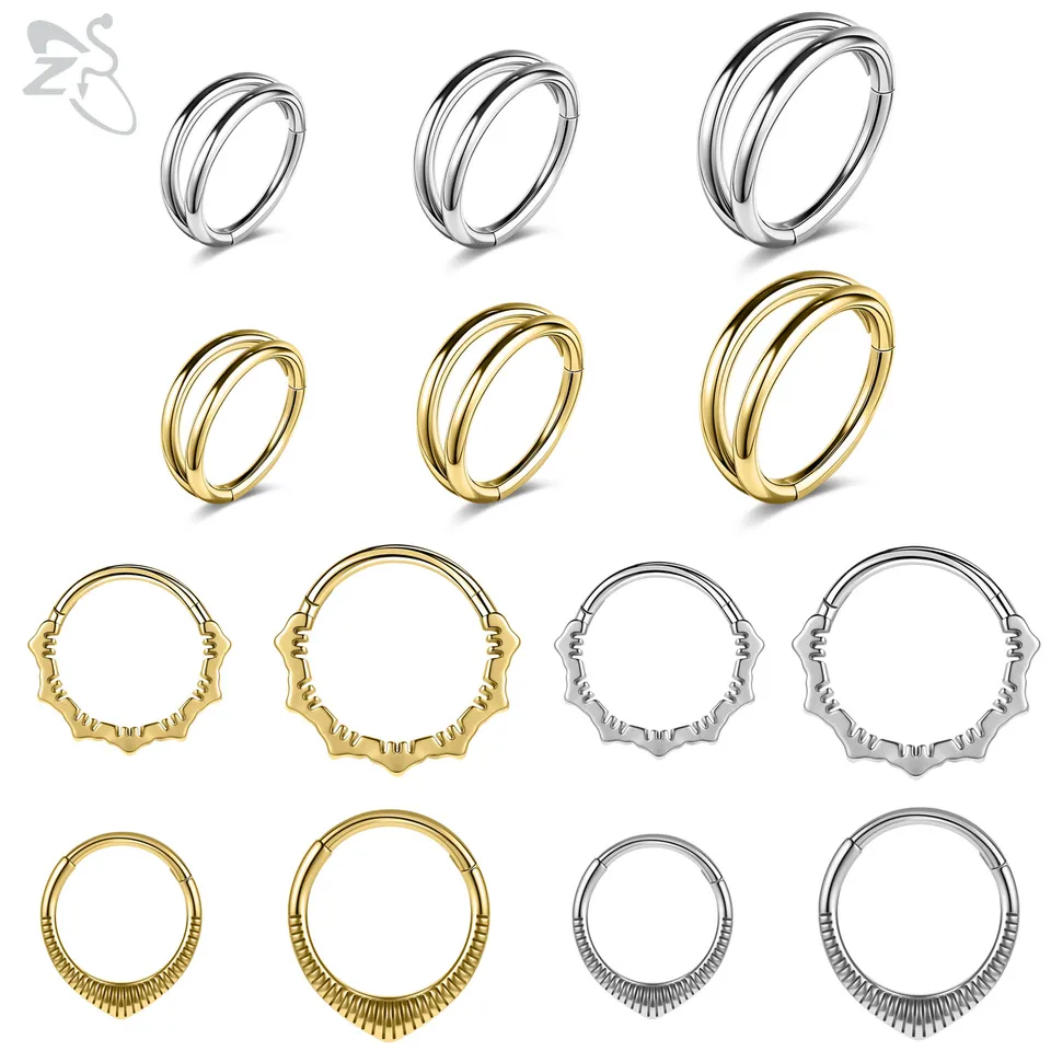 ZS 1PC Zlatá farba septum prsteňový okrúhly tvar nosa Piercing 316L z nehrdzavejúcej ocele klikačka uší špirála chrupavka Piercing 16g/18g