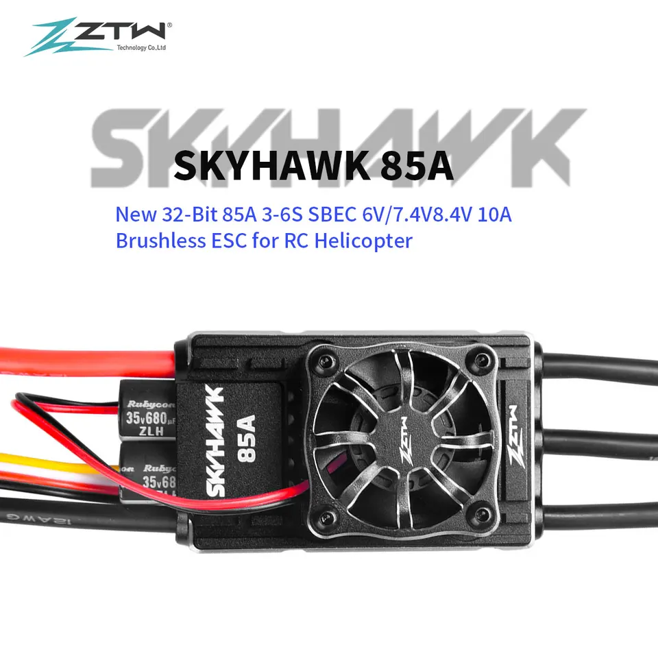 ZTW 32-bit Skyhawk 85a ESC 3-6S 6V/7,4V/8,4V SBEC 10A Brushless Speed ​​Control pre RC lietadlo F3A F3C 420-500 Helikoptéra triedy triedy 420-500