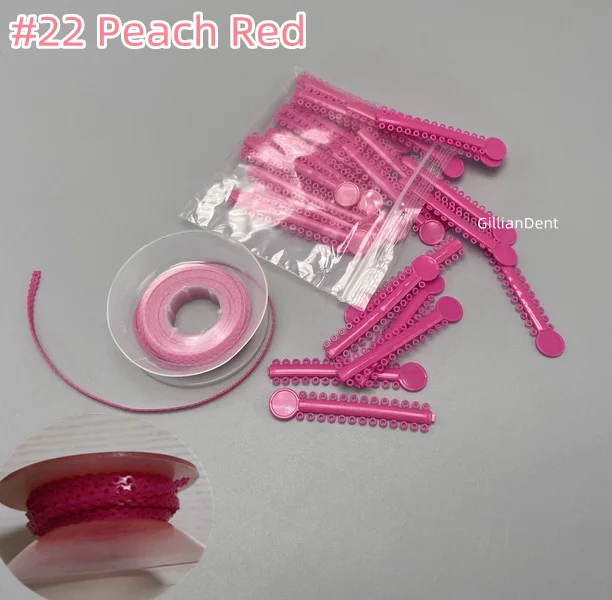 Zubná ortodontická dlhá krátka krátka zatvorená elastická gumová reťazec gumový pás Ortodontický ligatúrny kravaty #22 Peach Red
