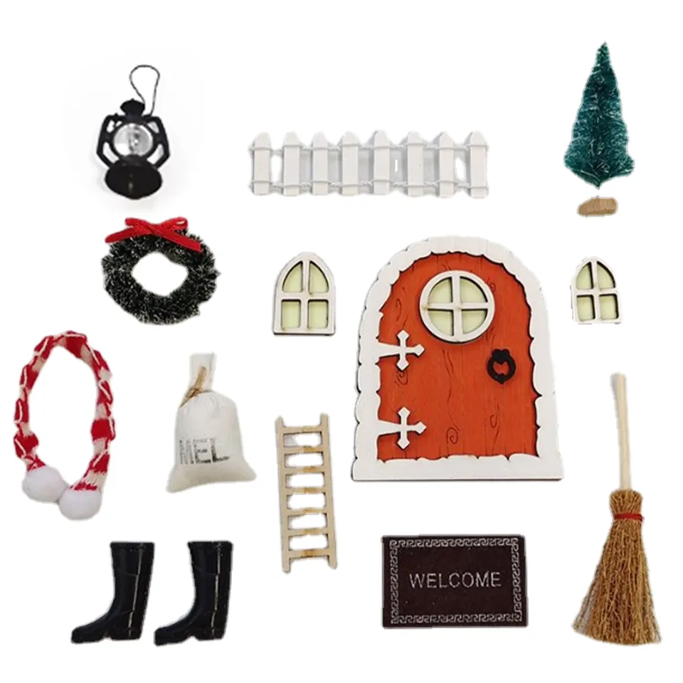 Zubná víla Dvere Kit Fairy Dvere For Tree Dekorácie Elf House Kit Zahŕňa dvere s rebríkmi Tree Tree Clock Windows Windows metl