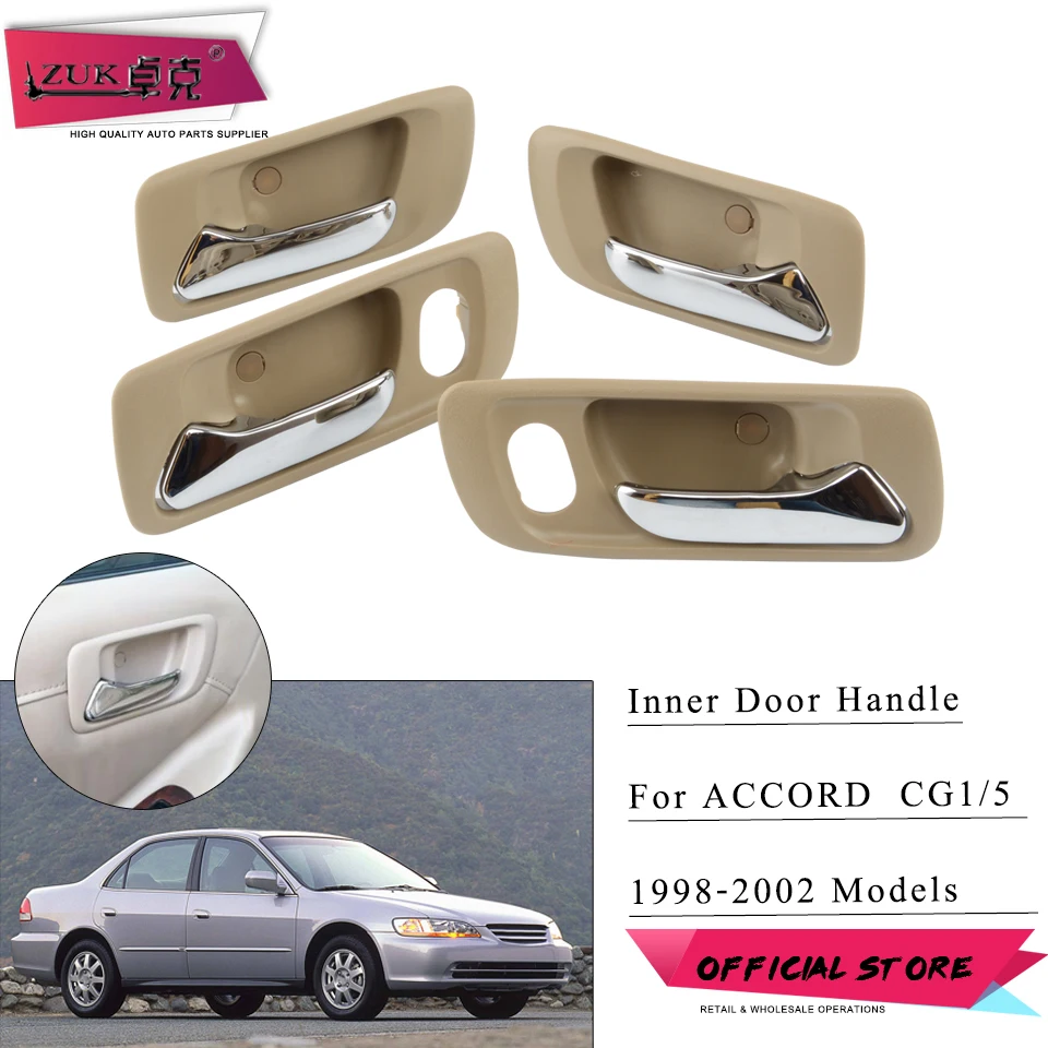 ZUK CAR STYLING Chroming Automatické rukoväť Vnútorné dvere vozidla Vnútorné rukoväť pre Honda pre Accord 1998-2002 CG1 CG5 CF9 Béžová farba