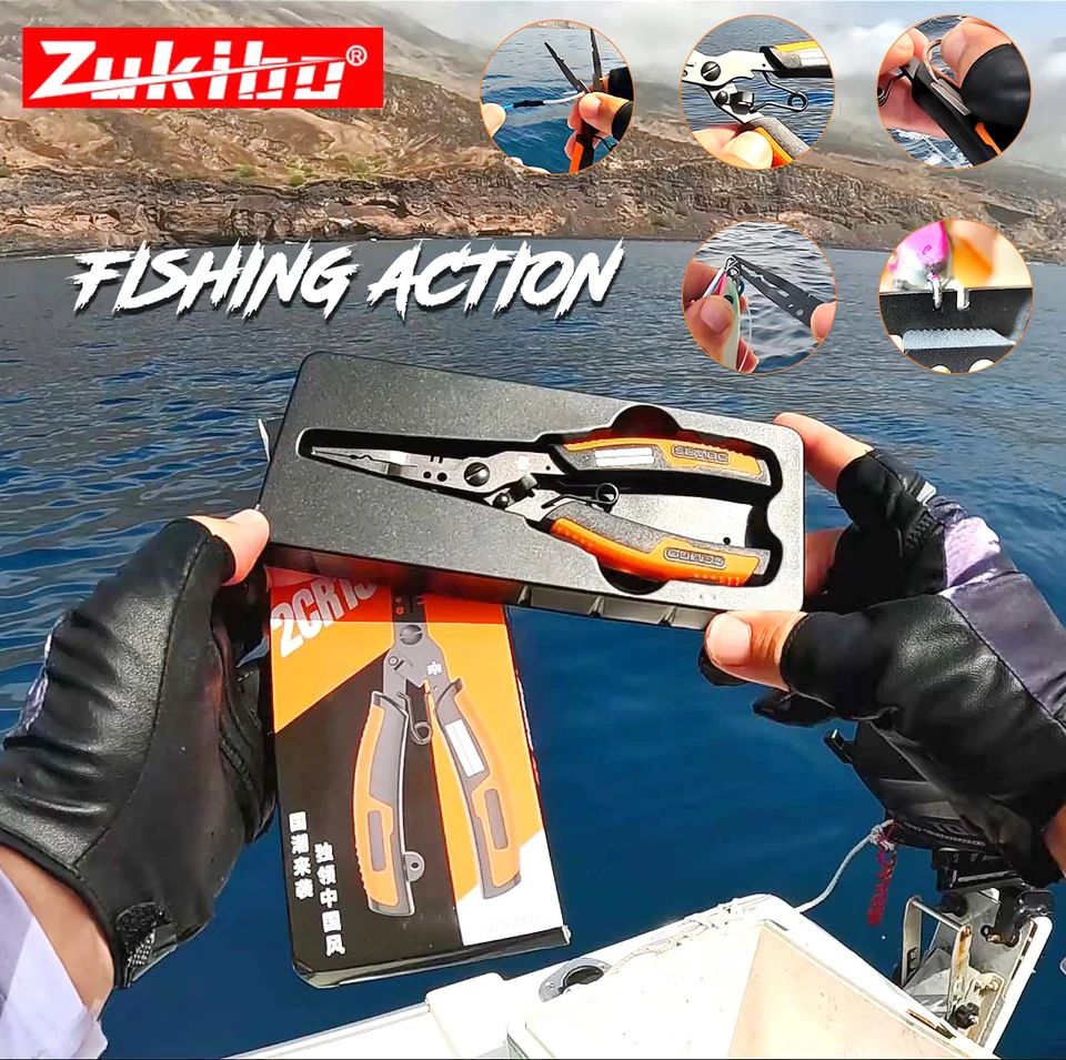 Zukibo Nový multifunkčný rybársky kliešte s orezávačom háčika, 2Cr13 z nehrdzavejúcej ocele Fishing Plier Laure Hook Remover Fish Tongs