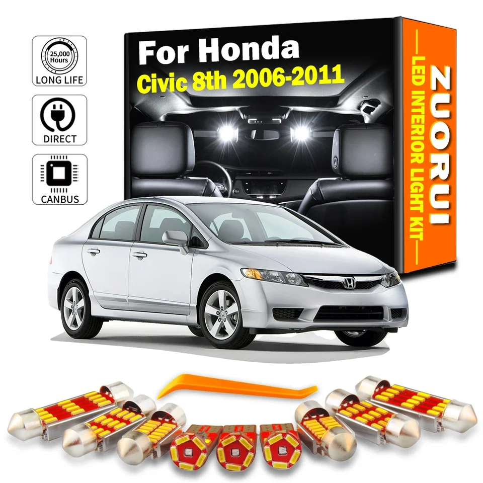Zuorui 11pcs LED interiér Dome Trunk Light Kit pre Honda Civic 8 MK8 8. Gen 2006 2007 2008 2009 2010 2011 2011