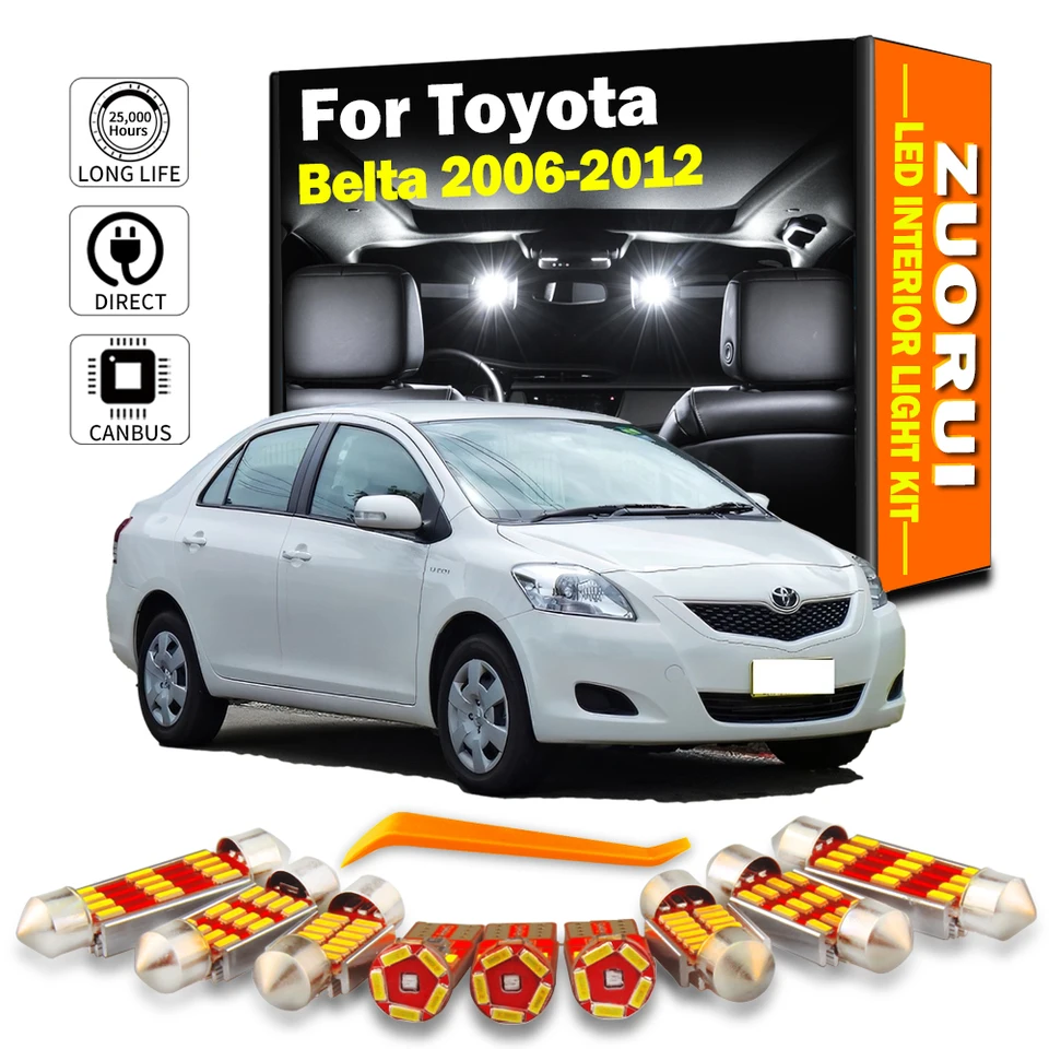 Zuorui 8pcs Canbus LED interiérová mapa Dome Light Light Kit pre Toyota Belta 2006-2008 2009 2010 2011 2012 Žiarovky vozidiel Žiadna chyba