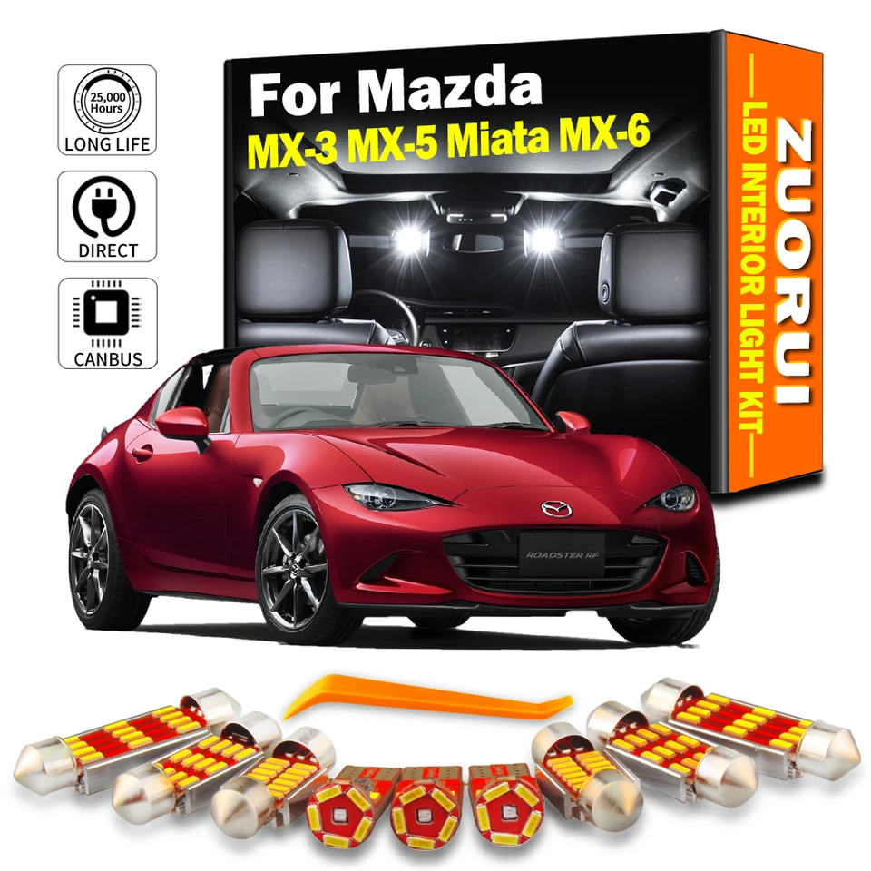 Zuorui Canbus pre Mazda MX-3 MX-5 MIATA MX-6 MX3 MX5 MX6 1987-2023 Vnútorná kupola LED DOME DOME ČÍTANIE KURIE KAMP SVETLO Kit