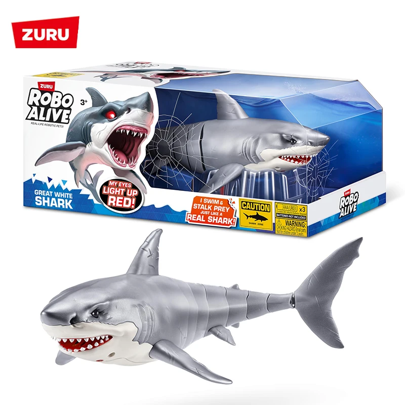 Zuru Robo Alive Great White Shark Robotické plávanie žralok figurín robotické svetlo žraloky hračky letný bazén detské kúpele a vodné hračky