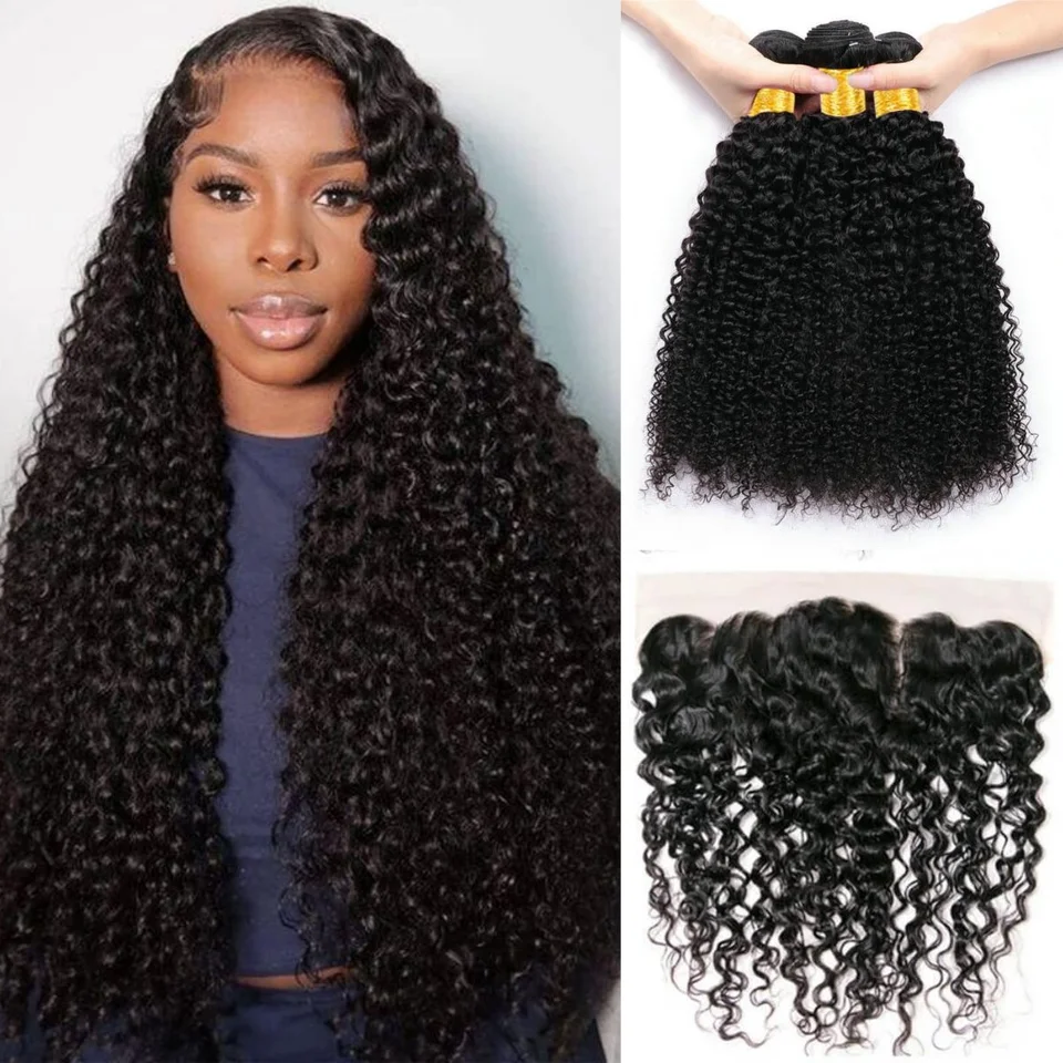 Zviazanie kučeravých ľudských vlasov s čipkou s čelnou malajziou Hair Ear to Ear 13x4 Lace Čelné a kučeravé zväzky 10-30 palcov