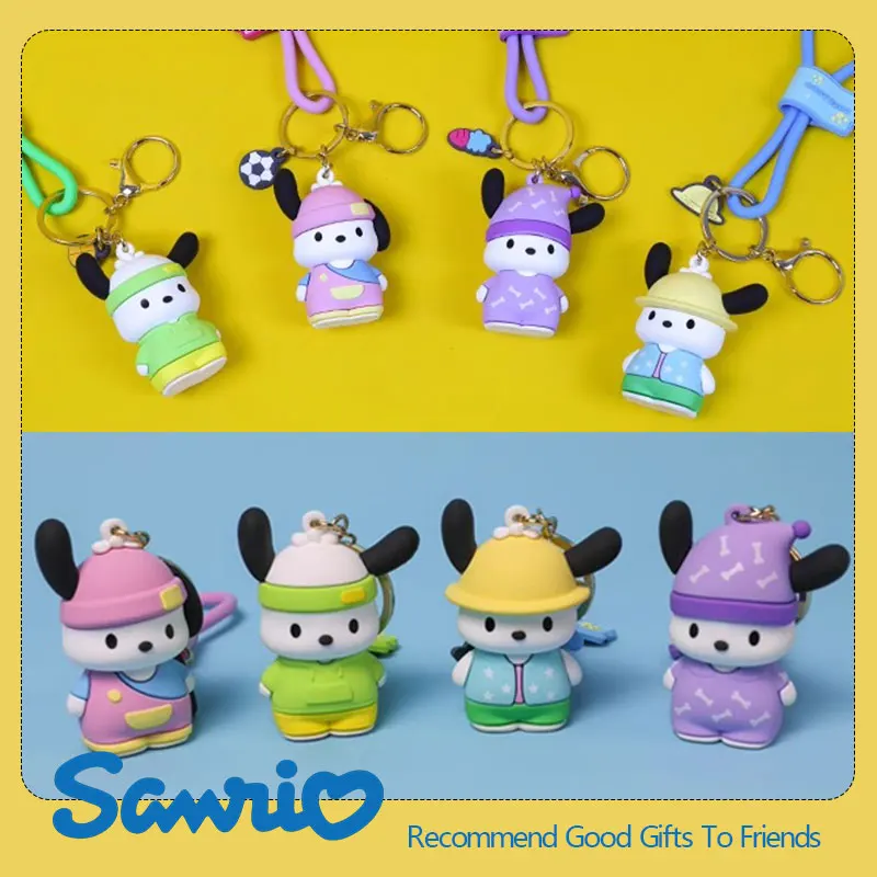 Zvieracie figúrky Sanrio Keychain Pochacco Kawaii Doll Bath Batoh Opendant Ozdoby hračky Hrace Keyring Action figure Girl Birthday Darček