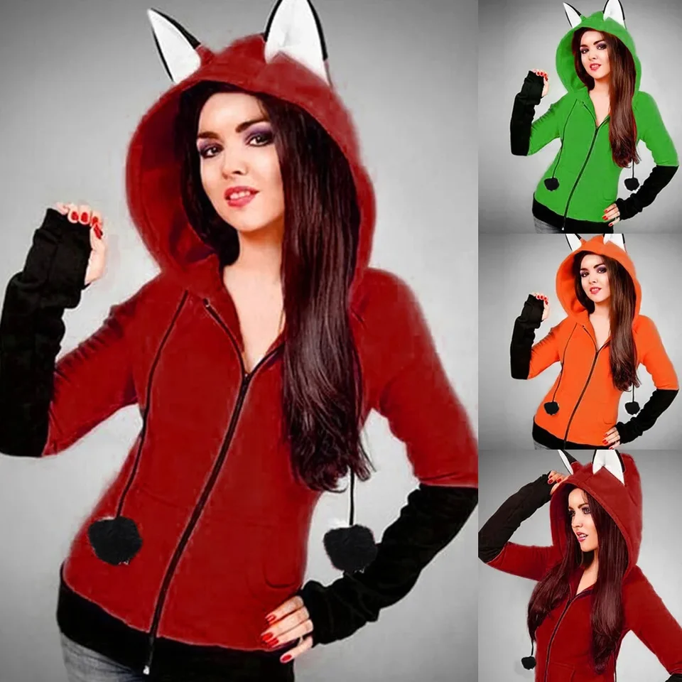 Zvieracie líšky uši Cosplay kostým s kapucňou s kapucňou teplá pomarančová mikina cosplay neutrálna kapucňa