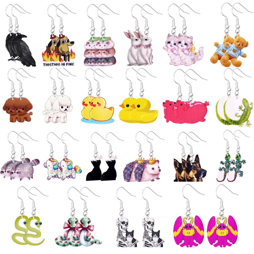 Zvieracie náušnice pre ženy roztomilé akrylové náušnice vtipné osobné večierky Darčeky Duck Dog Cat Snake Rabbit Lizard Hrester Hot Dog Ted