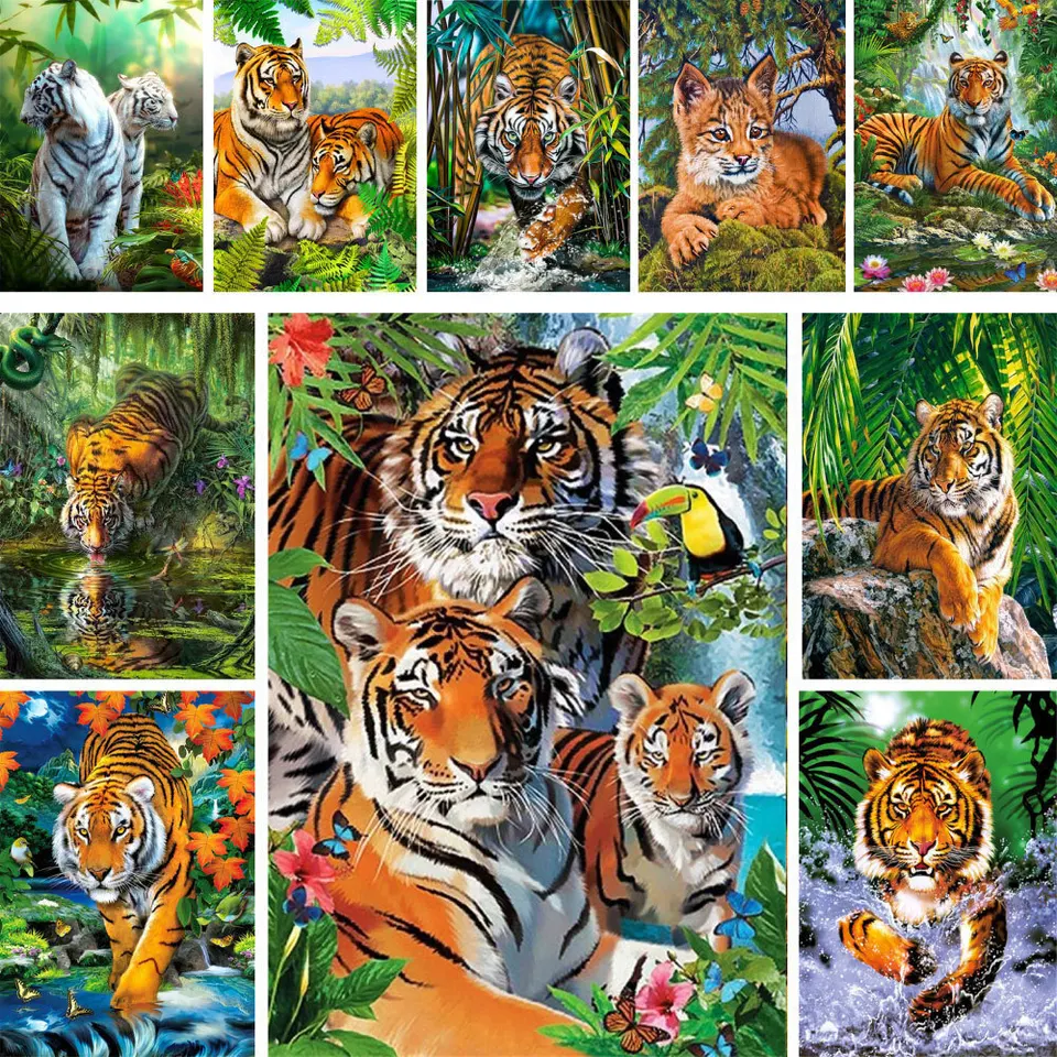 Zvieracie tiger tlačené plátno krížový steh vyšívací súprav