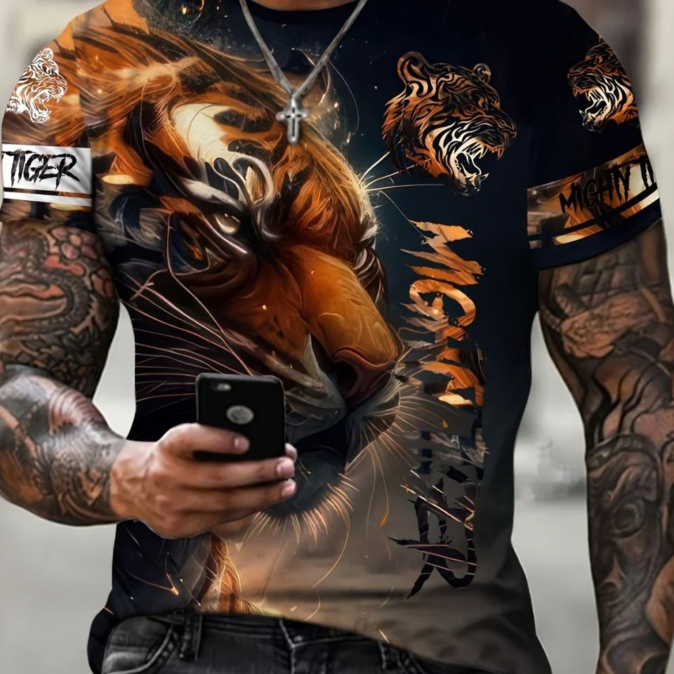 Zvieracie tričká pre mužov 3D vlk tlačené tričko pre mužov Tops Tops Tees Street Street s krátkym rukávom Nadmerné Tiger Trigr Tričko Pánske oblečenie