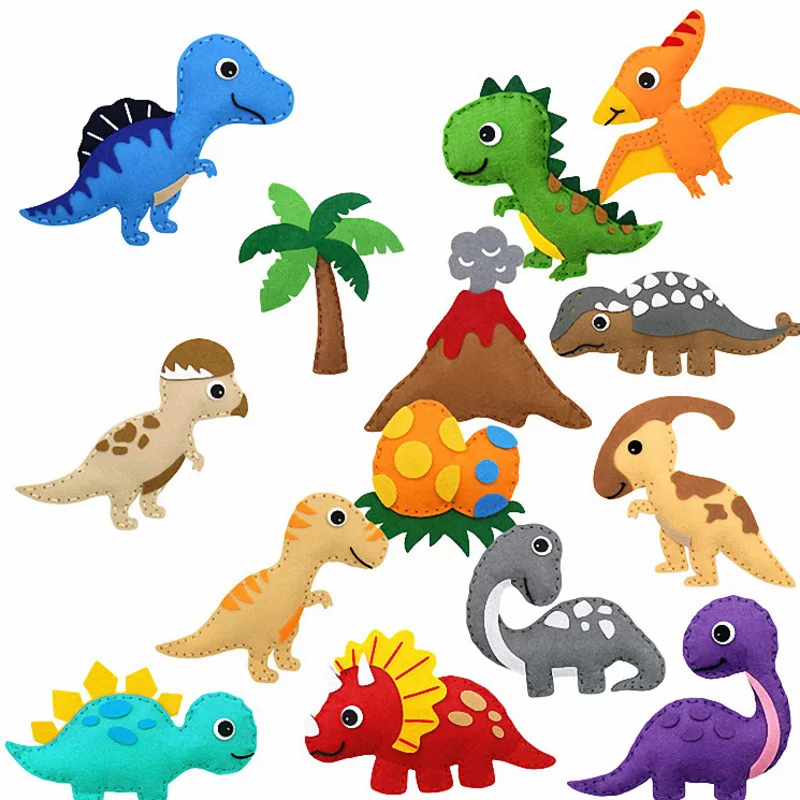 Zvieratá Dinosaurus Craft Kit lesné tvory DIY Šitové šitie Felt plyšové zvieratá pre deti začiatočníci Vzdelávacie šitie sada detská umelecká hračka
