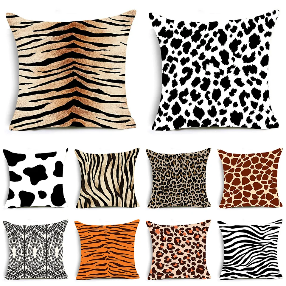 Zvieratá leopardová tiger zebra tlač Pattern Cushion Cover Domov obývacia izba pohovka stoličky dekorácie polyester vankúš