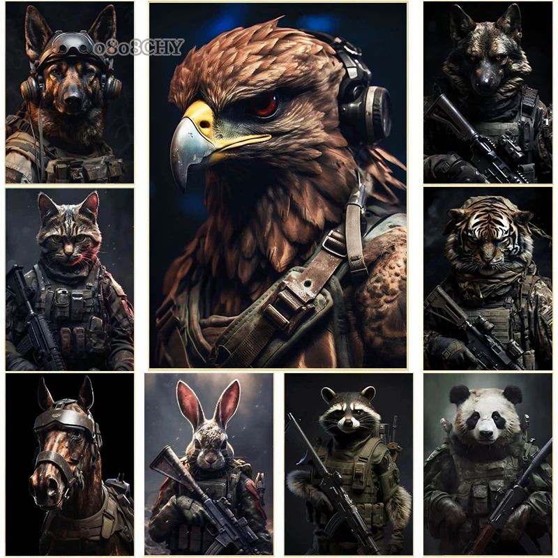 Zvieratá vojaci Cool zvierací vojak Hawk tiger vlk mačka plátno maľby maľby moderná nástenná maľba pre domáci dekor