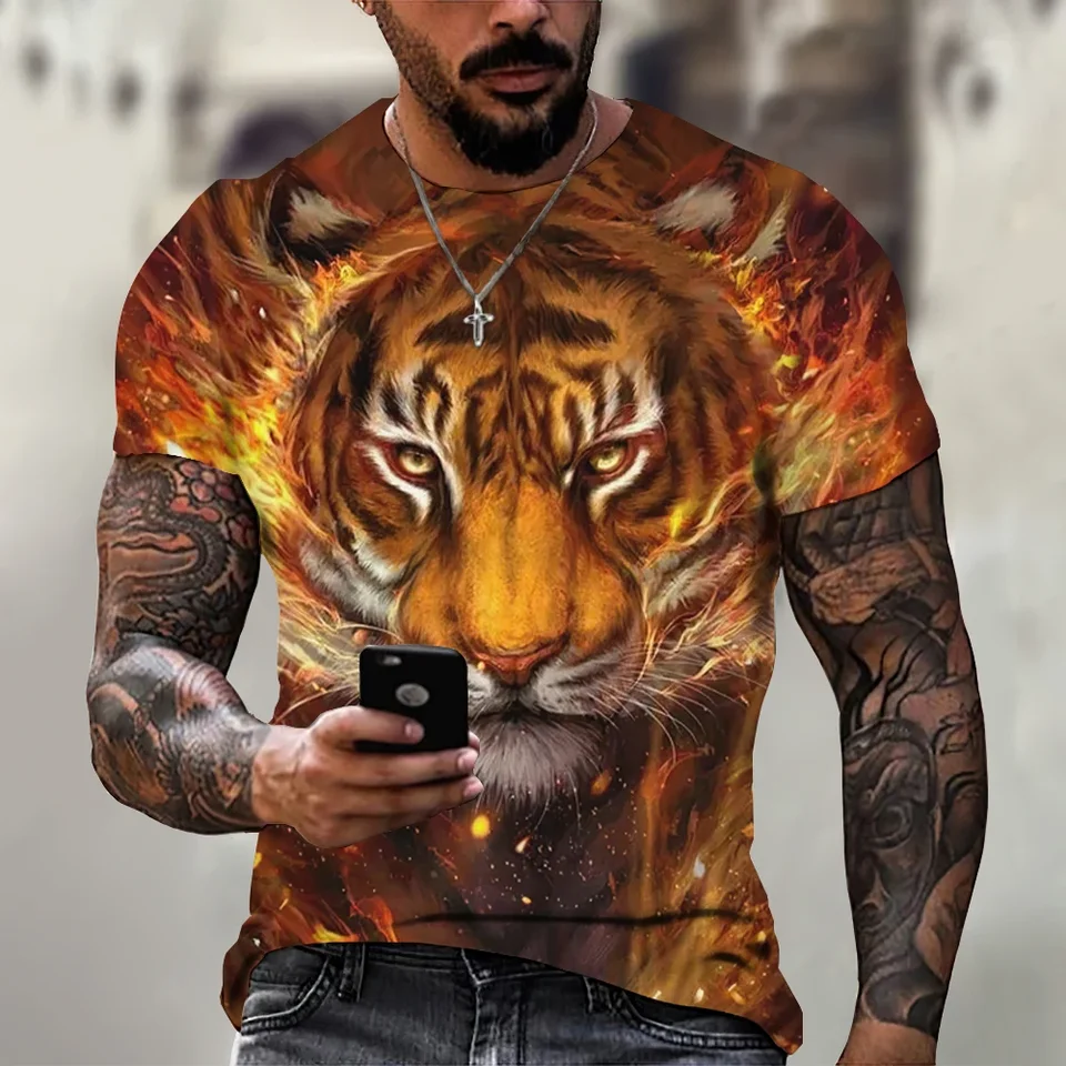 Zvieraté divoké zviera Lion Tiger Leopard 3D Tlačené tričko Pánske s krátkym rukávom Top prevýšené tričko Pánske módne oblečenie