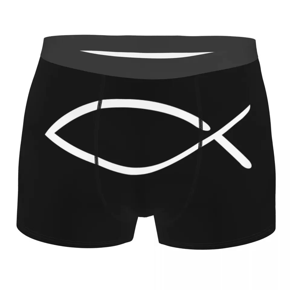Zvyk Ježišové ryby Underwear Muži natiahnite kresťanské boxerové nohavičky nohavičky, ktoré nie sú