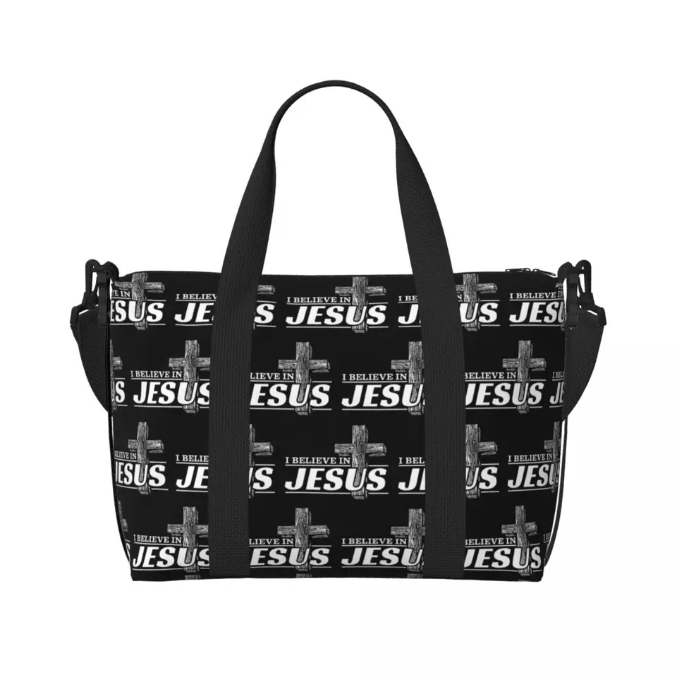 Zvyk verím v Ježišu Krista Tote Bag Ženy veľkú kapacitu Cristianity Faith Beach Beach Gym Cestoval tašku