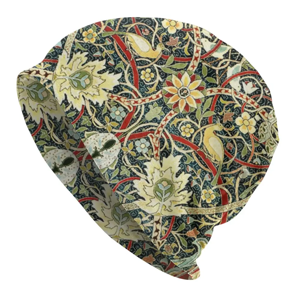 Zvyk William Morris Bullerswood starožitný koberec čiapka Bonnet pletené klobúky unisex dospelý textilný vzor zimné teplé lebky čiapky
