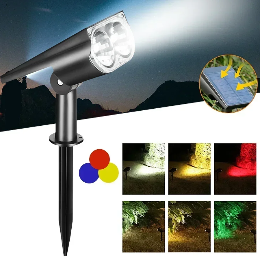 Zvýraznite 2/9 LED solárne LED svetlé svetlá, vonkajšie vodotesné svetlá IP65, jas, nastaviteľný pre záhradnú záhradu príjazdovú cestu