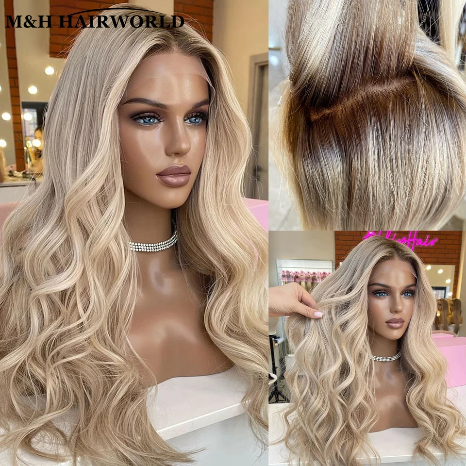 Zvýraznite Ombre Ash Blonde Farba parochňa 13x3 kučeravé syntetické čipky predné parochne detské vlasy 30 palcov dlhé zvlnené čelné čipky pre ženy