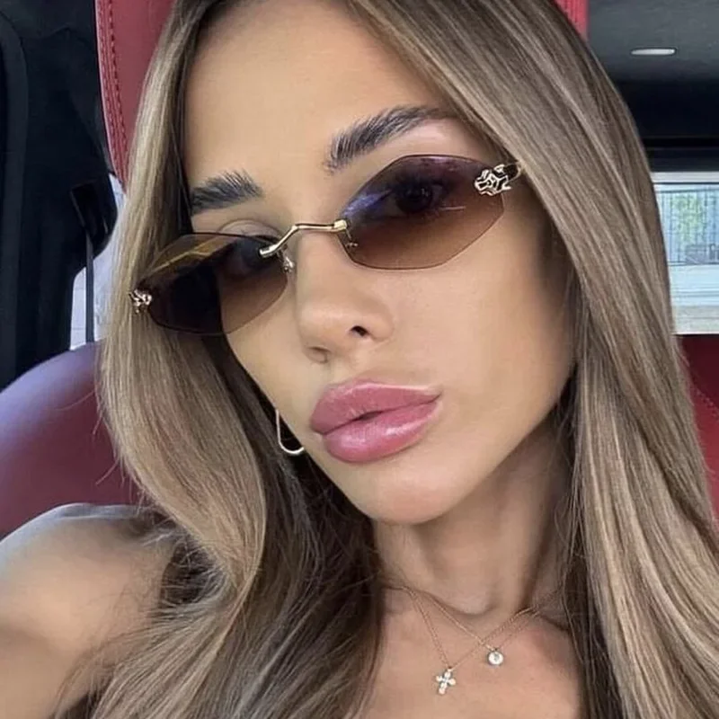 Zxiac Fashion Rimless Rám slnečné okuliare Ženy Luxusné vlčí hlava Značka Značka Sun Gula Gula