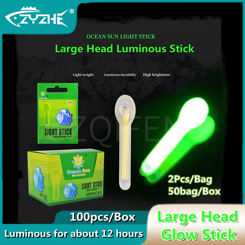 Zyz 100ks/box Veľká rybárska hlava Luminous Stick 3x25mm/4,5x37 mm rybárska plaváka Blow Bar Night Rod Rod LightStick Tackle Tackle