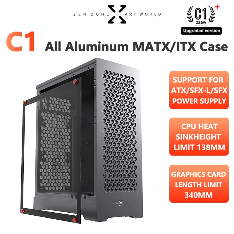 ZZAW C1 Všetky hliníkové MATX/ITX Podpora počítačového puzdra ATX Power Dodávka 240 Voda chladená vodou Mini Game Desktop Upgrade Version