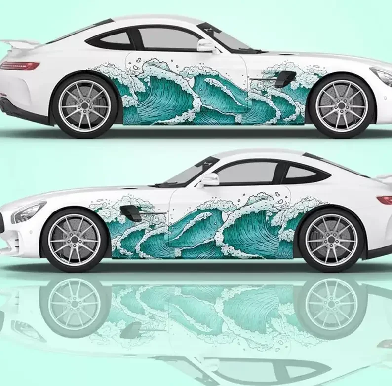 Zábal automobilu Great Wave, japonská vlna oceánu, univerzálny zábal automobilov, obsadený vinylový zábal