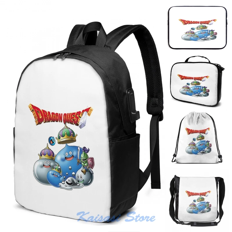 Zábavná grafická tlač Dragon Quest - Slime USB Charge Batoh Men School Bags Dámske tašky cestovné laptop tašku