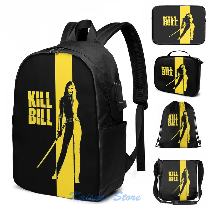 Zábavná grafická tlač zabitie Bill (2) USB Poplatok batohu Men School Bags Women Bag Cestovný laptop tašku