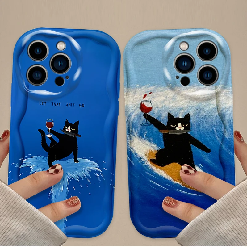 Zábavná mačka denný život 3D vlny puzdro pre iPhone 16 15 14 13 12 11 Pro Max x xr xs 8 7 plus SE 2020