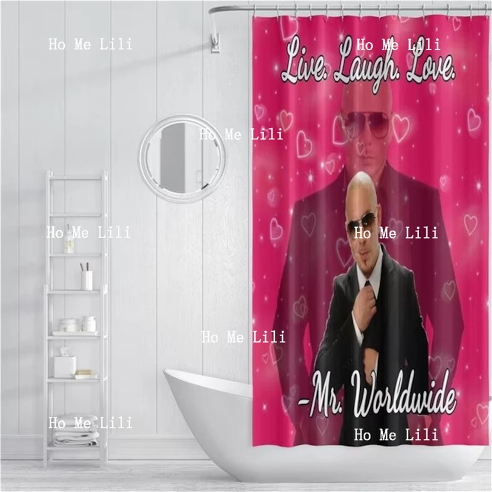 Zábavná meme sprchová opona Mr Worldwide Shower Curtain Live Laught Love Pitbull Nepremokavá tkanina Kúpeľňa sprcha záclona