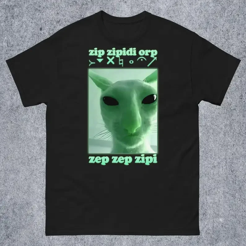 Zábavná mimozemská mačka Dank meme tričko Darček pre ženu a muža, tričko Brainrot, škaredé košele, hlúpe tričko, mimozemská invázia