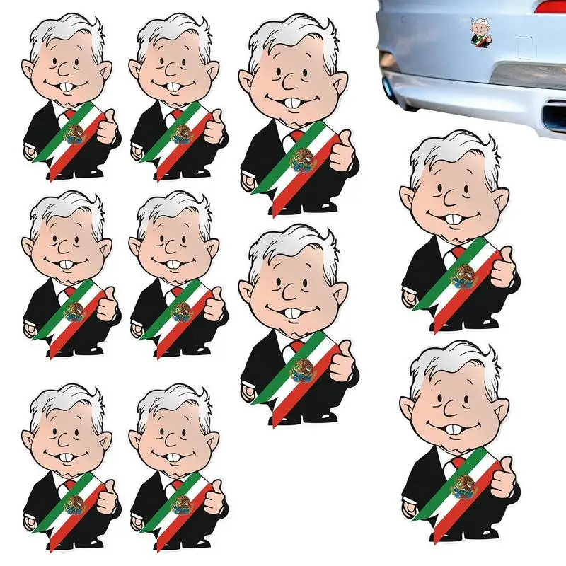 Zábavné nálepky na nárazníky Amlito Lopez Obrador Amlo nálepka 10ks lepivé dekorácie Self-pasívne nálepky autá Bumper Window Laptops batožina