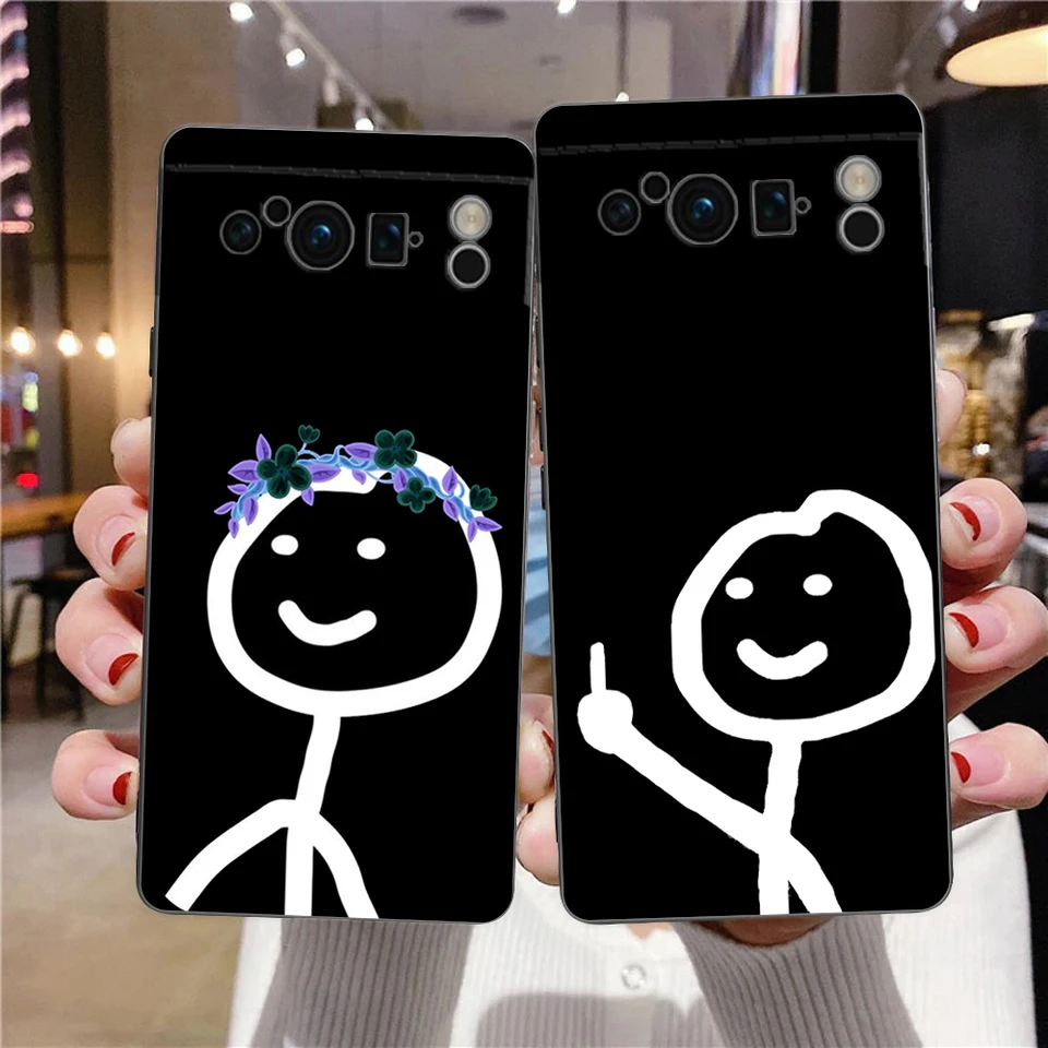 Zábavné roztomilé karikatúra Matchman Pase Pase pre Google Pixel 8 A 7 6 Pro Soft TPU Shell pre Pixel 6A Silikónový nárazový čierny obal